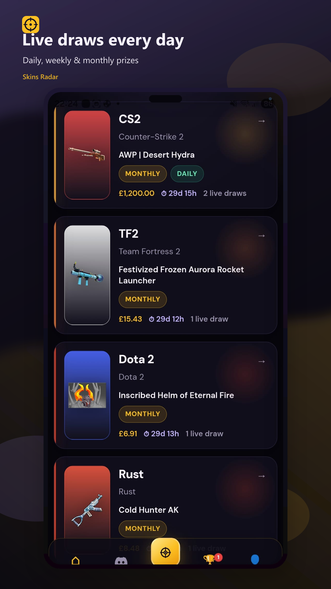 Live draws across games