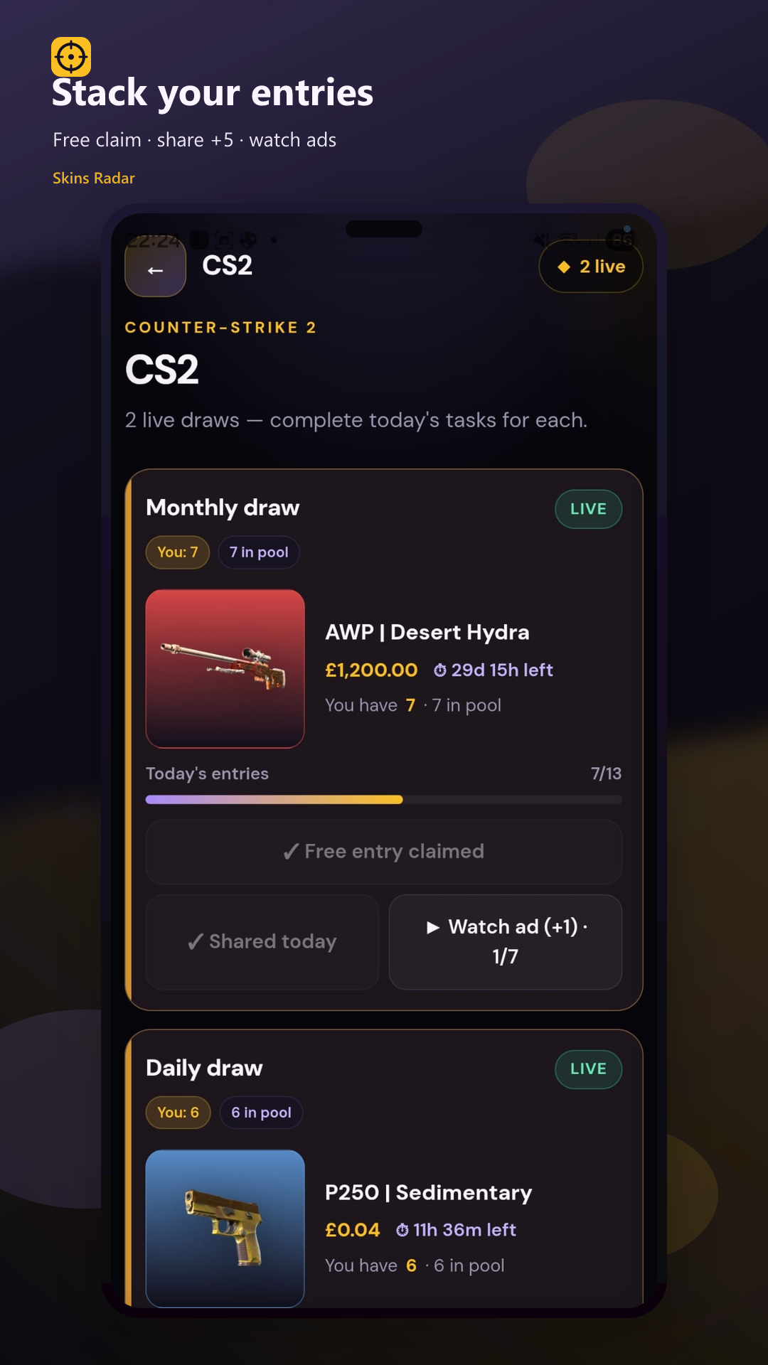 CS2 draw with entry progress